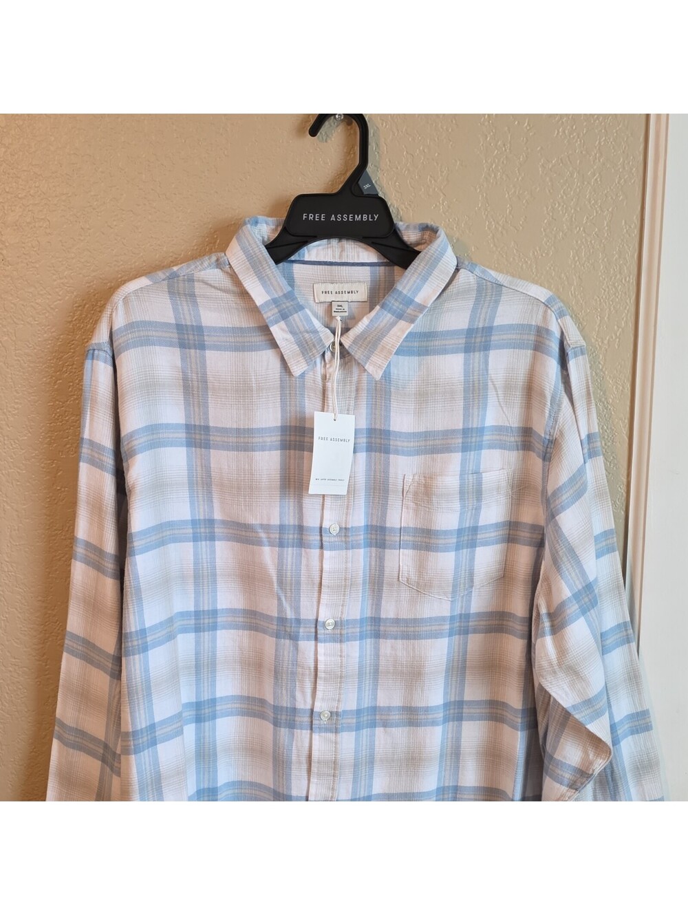 Free Assembly Men's Cozy Flannel Plaid Button-Up Shirt Pockets Long Sleeve 3XL